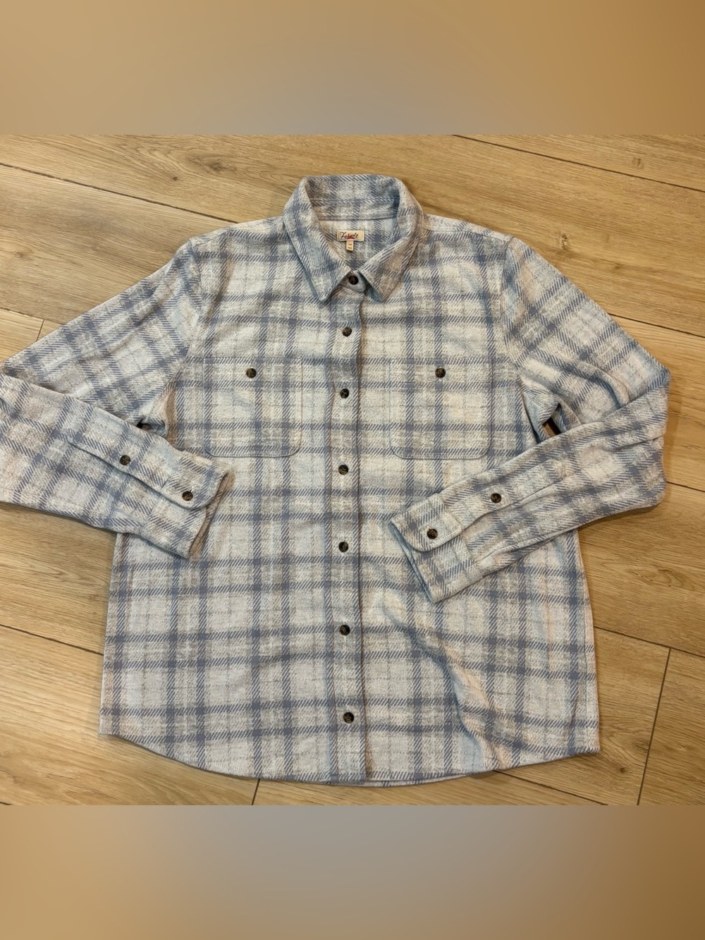 Faherty Women's Gray Blue Plaid Button Up Top Legend Flannel Soft Large L WOW